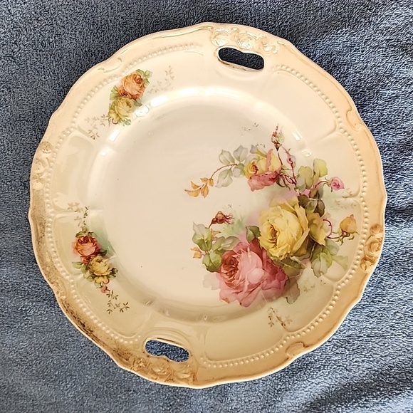 Antique China Plate with Pink & Yellow Roses - Picture 7 of 8